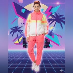 Vintage Adidas Tracksuit Set Full Zip Jacket Pants Bright Colorful Windbreaker L